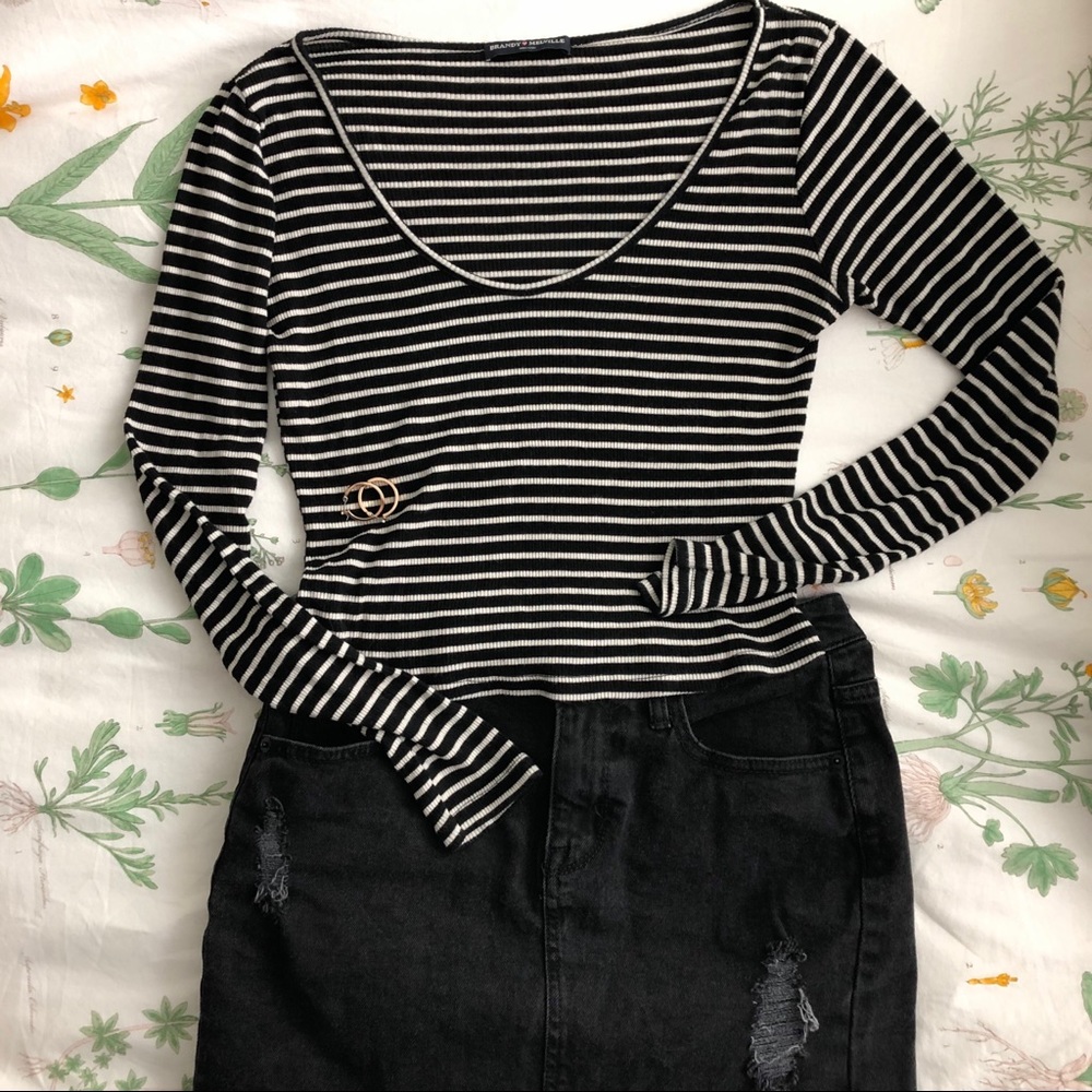 Brandy scoop neck long sleeve striped crop top